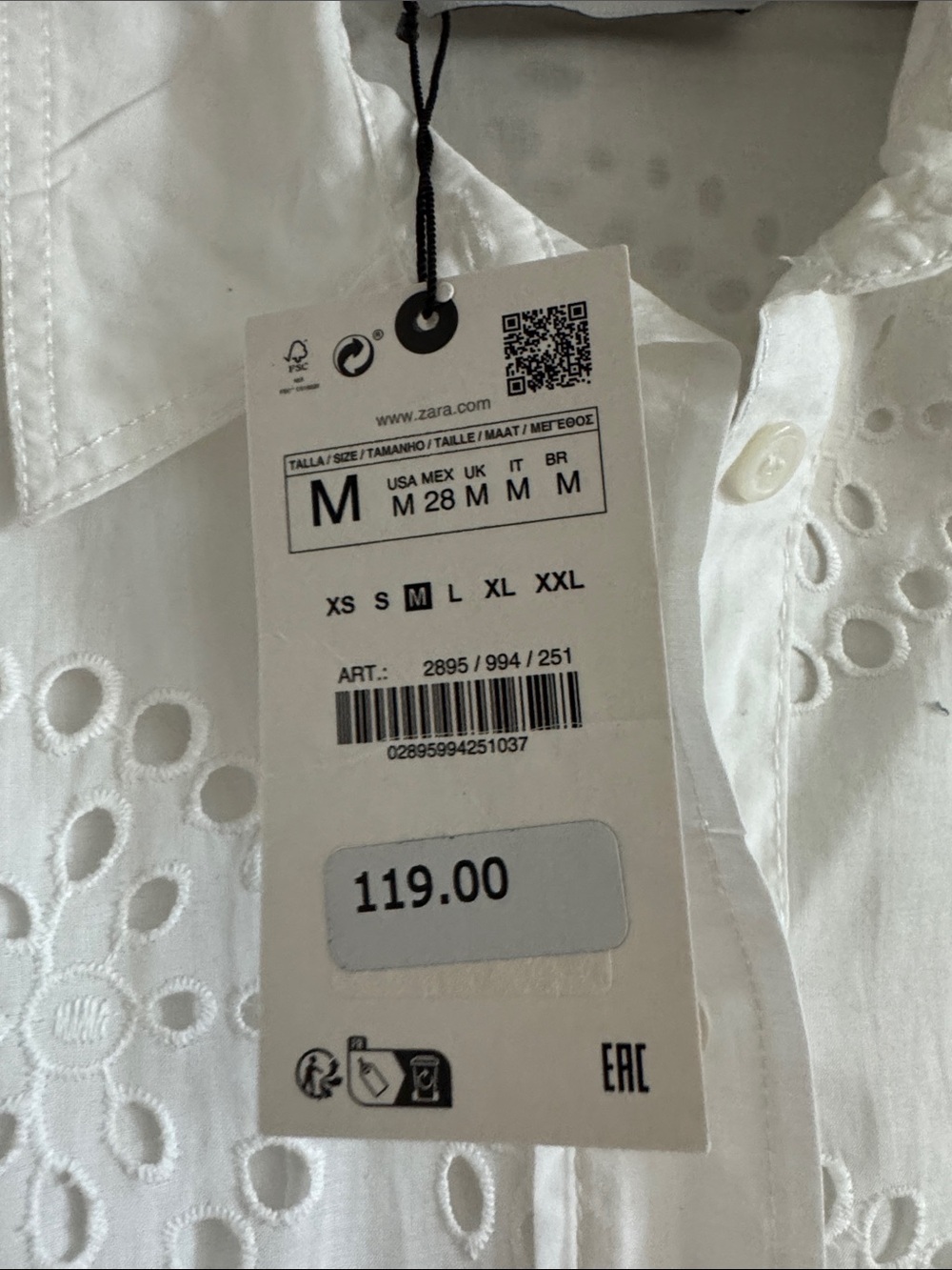 Zara White Eyelet Maxi Shirt Dress with Tie Waist - Picture 5 of 9